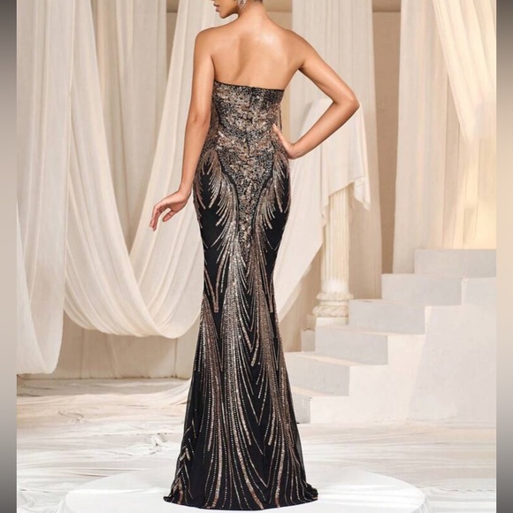 Luxe champagne mermaid hem party formal evening wedding gown dress - Picture 4 of 6